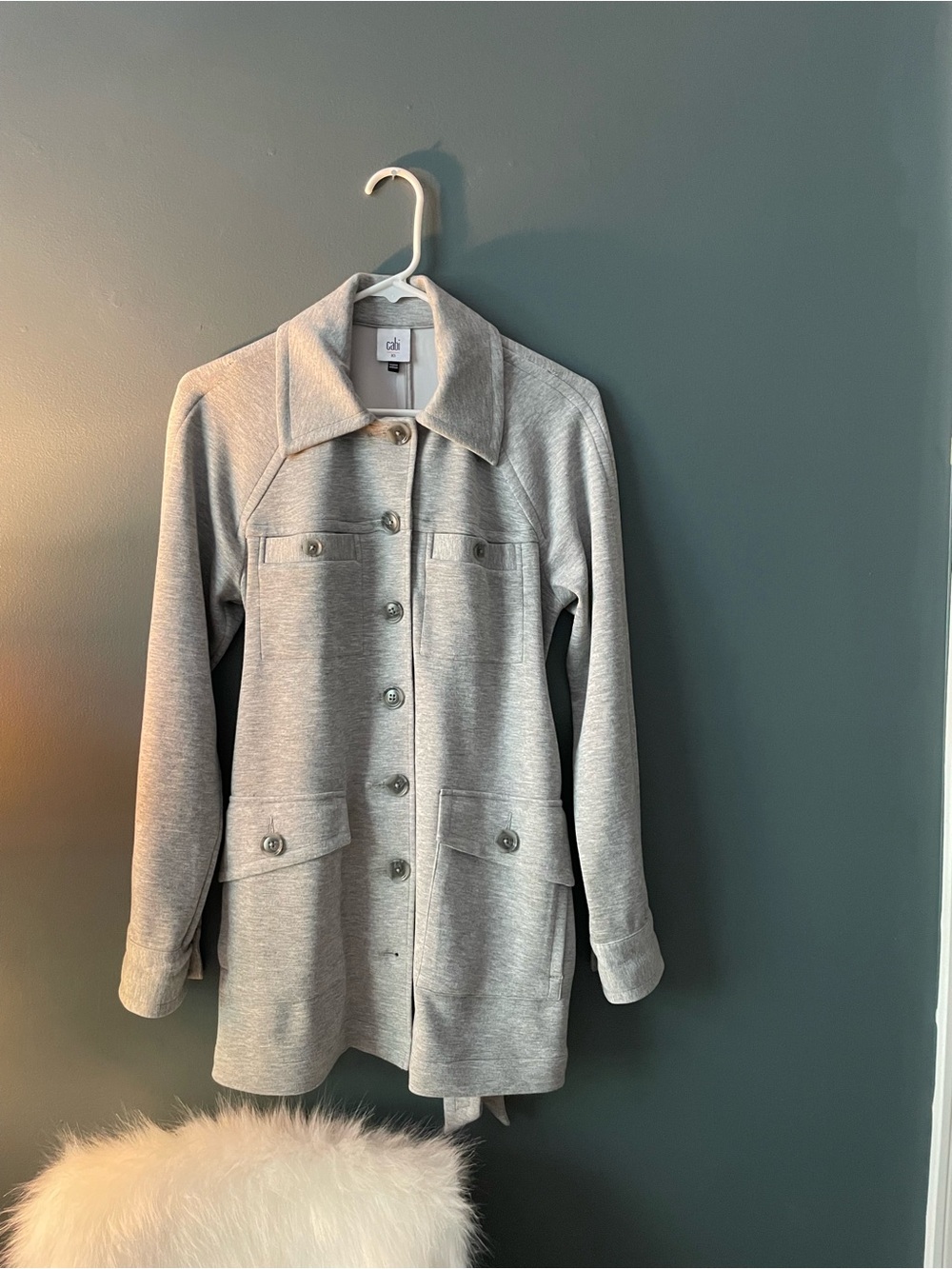 CAbi Light Gray Button-Front Trench Coat